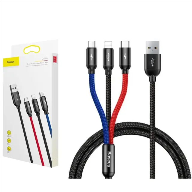 كابل USB 3 في 1 لأجهزة iPhone، من النوع C، ومايكرو، بطول 1.2 متر - BASEUS