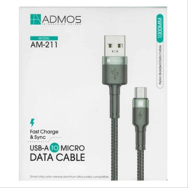 USB-A TO MICRO DATA CABLE-NYLON BRAIDED 1M-ADMOS AM-211