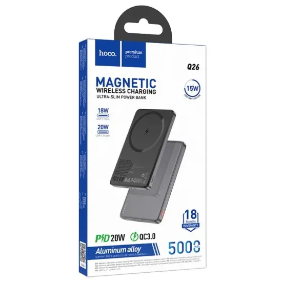 WIRELESS POWER BANK SLIM 5000MAH METAL GRAY HOCO Q26