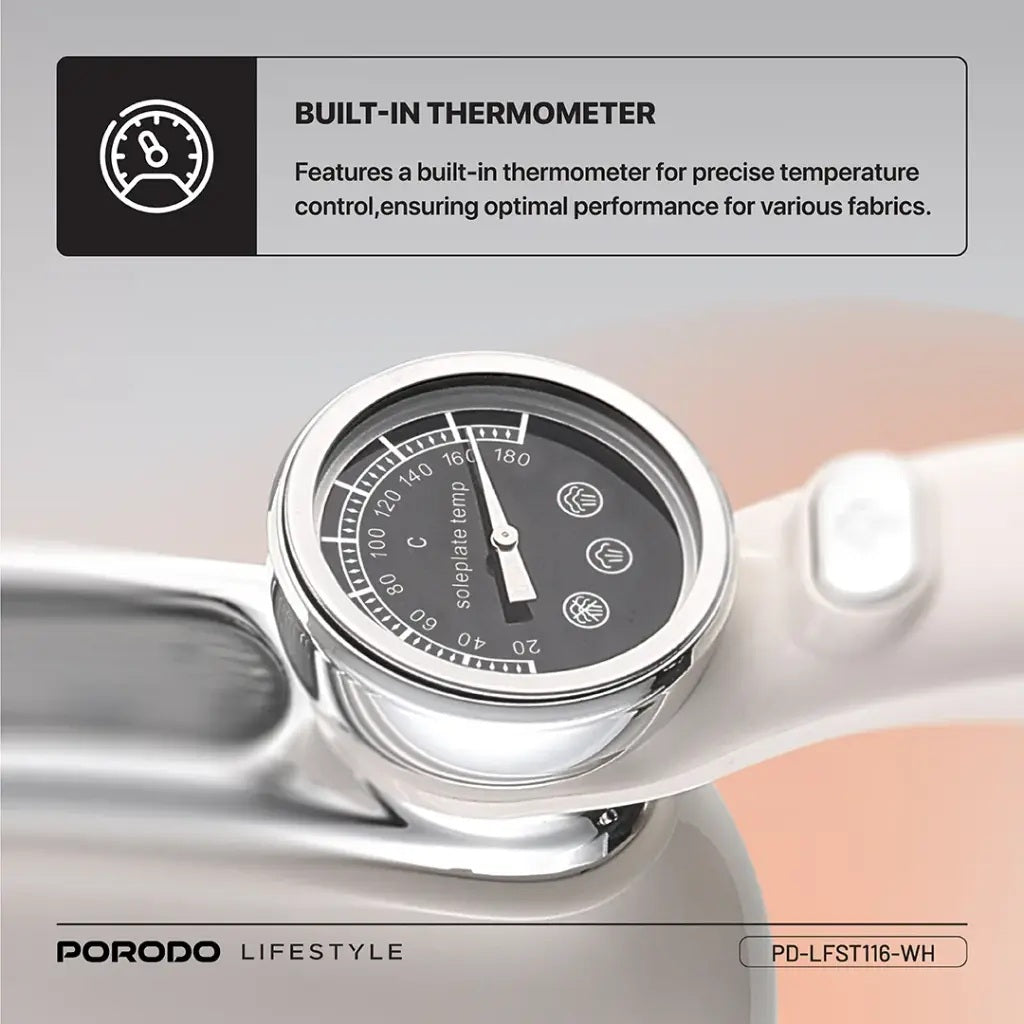 Porodo Lifestyle Retro Thermometer Steam & Heat Iron - White 9919