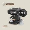 Espresso machine with milk frother and 1.2L water reservoir.