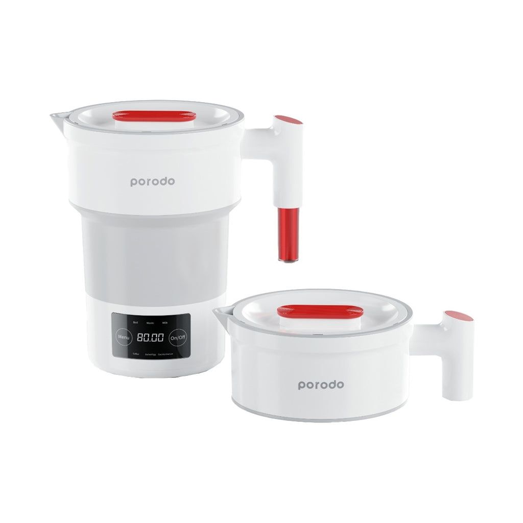 Folded Porodo electric kettle in compact form on a table