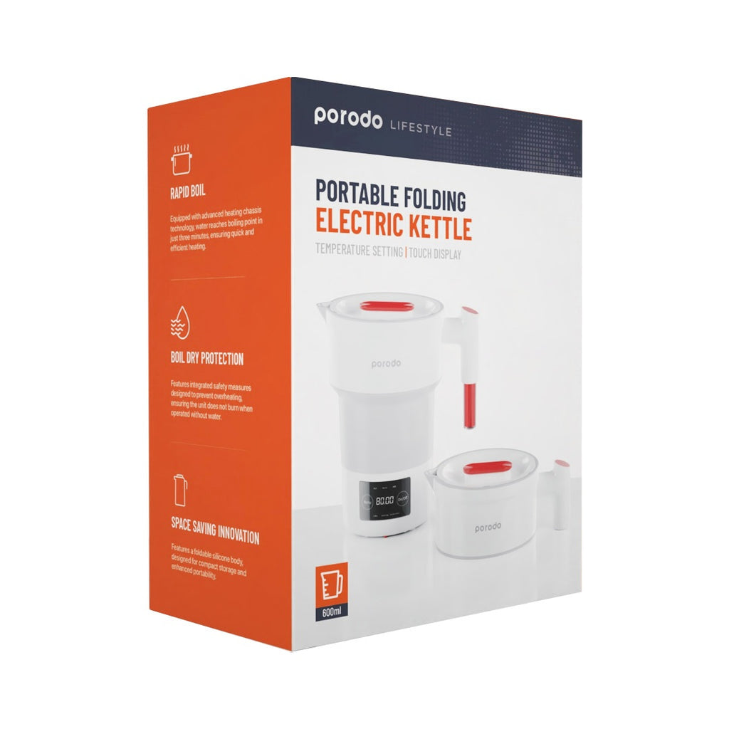 Unfolded Porodo folding kettle showing 600ml capacity