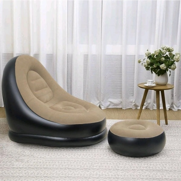 Generic Portable Inflatable Sofa With Footrest - Beige And Black